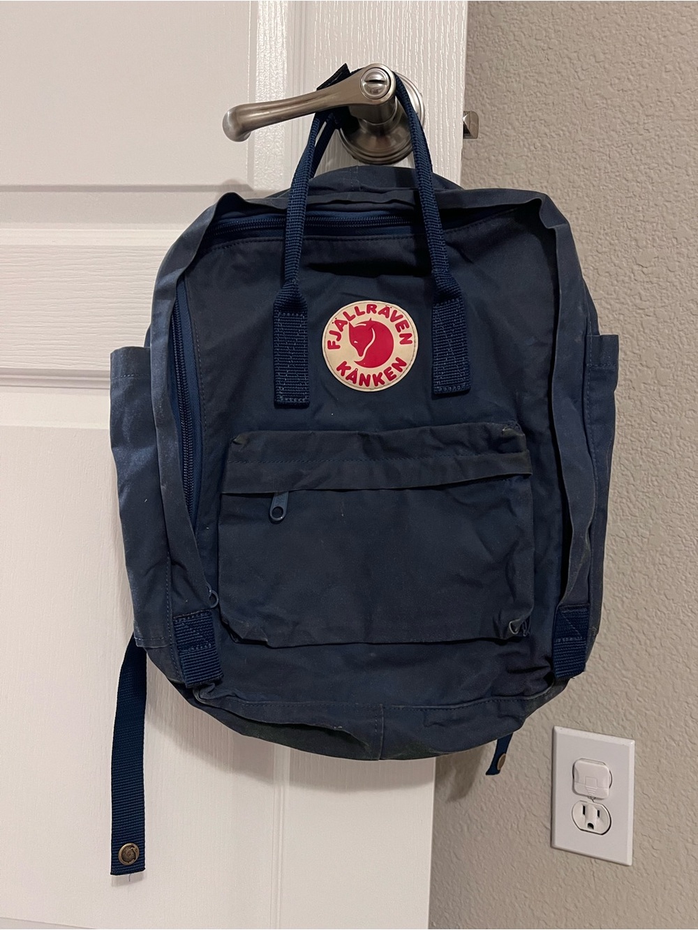 Fjallraven Kanken Backpack in Navy with Red Logo